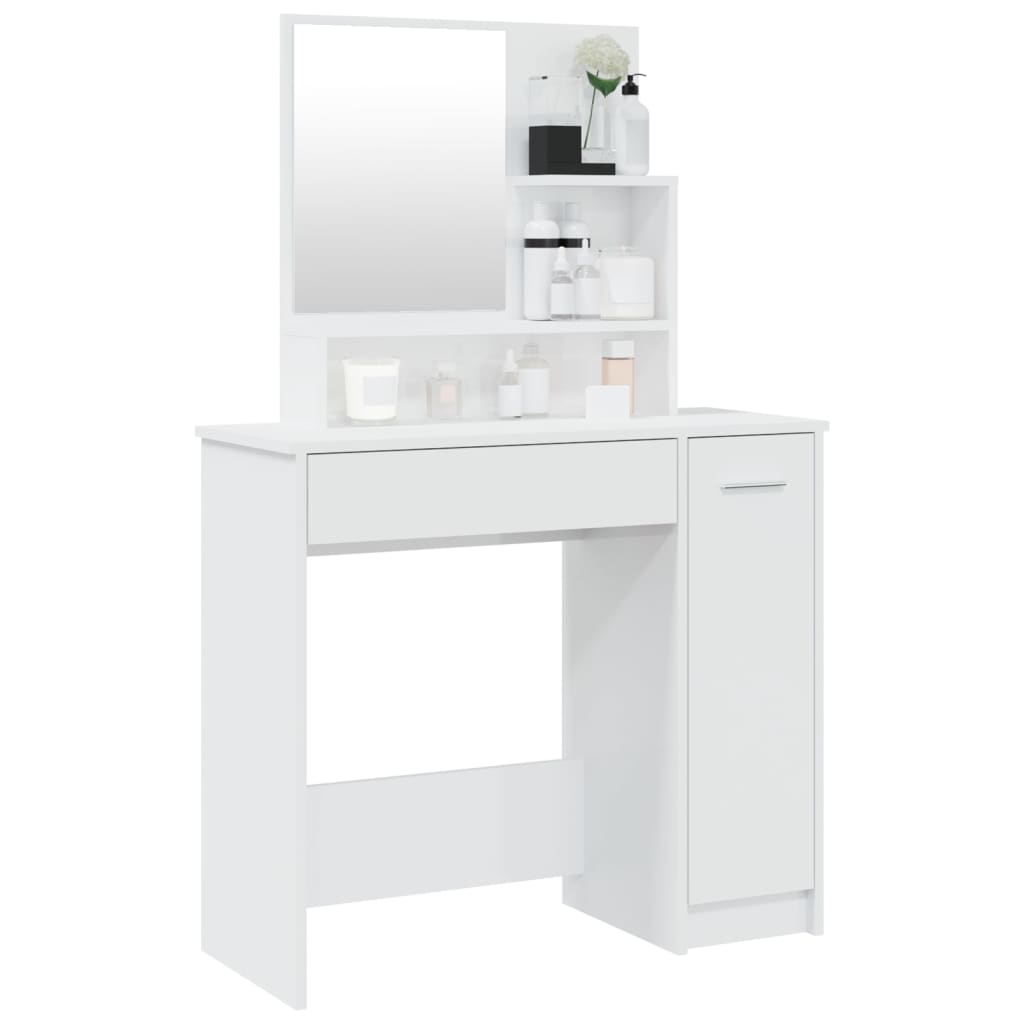 Dressing Table with Mirror High Gloss White 86.5x35x136 cm - Bend