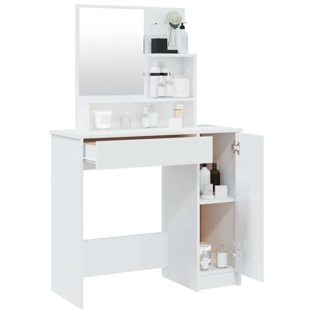 Dressing Table with Mirror High Gloss White 86.5x35x136 cm - Bend