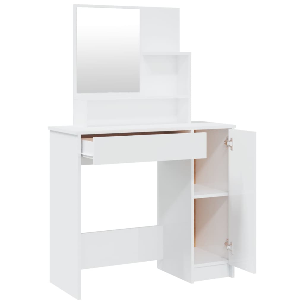 Dressing Table with Mirror High Gloss White 86.5x35x136 cm - Bend