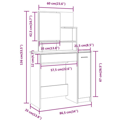 Dressing Table with Mirror High Gloss White 86.5x35x136 cm - Bend