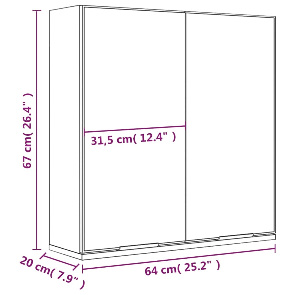 Bathroom Mirror Cabinet High Gloss White 64x20x67 cm - Bend