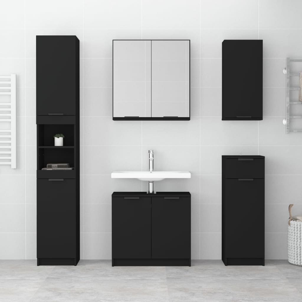 Black Engineered Wood Bathroom Storage Cabinet