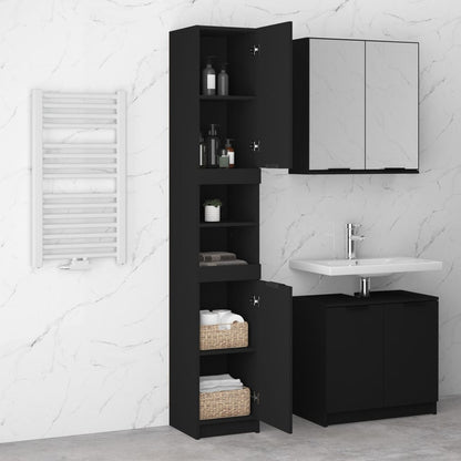 Black Engineered Wood Bathroom Storage Cabinet