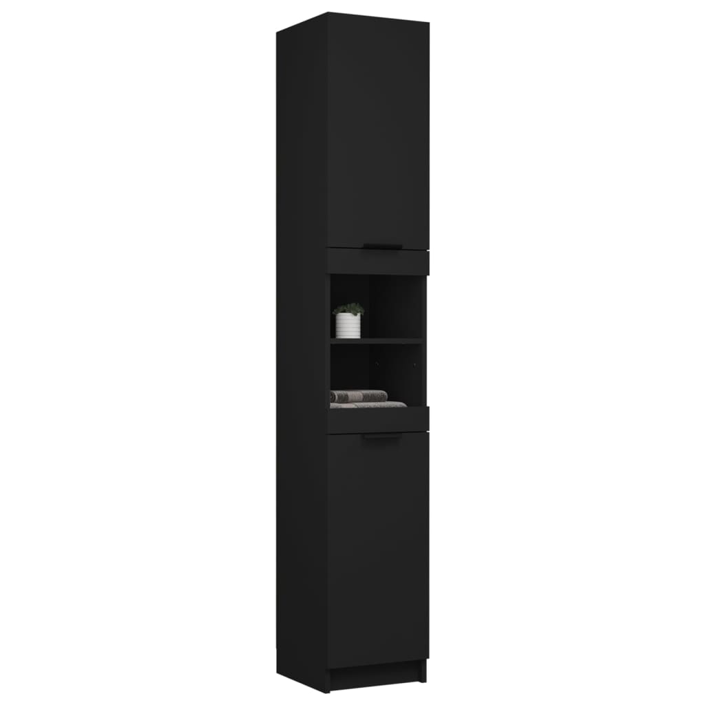 Black Engineered Wood Bathroom Storage Cabinet