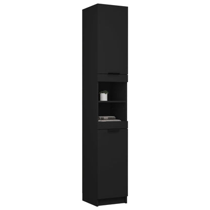 Black Engineered Wood Bathroom Storage Cabinet