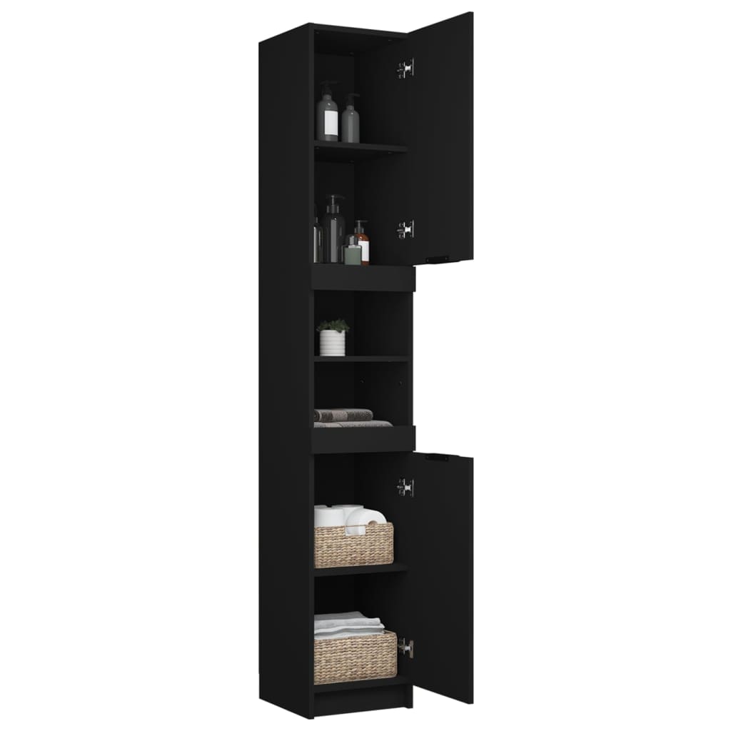 Black Engineered Wood Bathroom Storage Cabinet