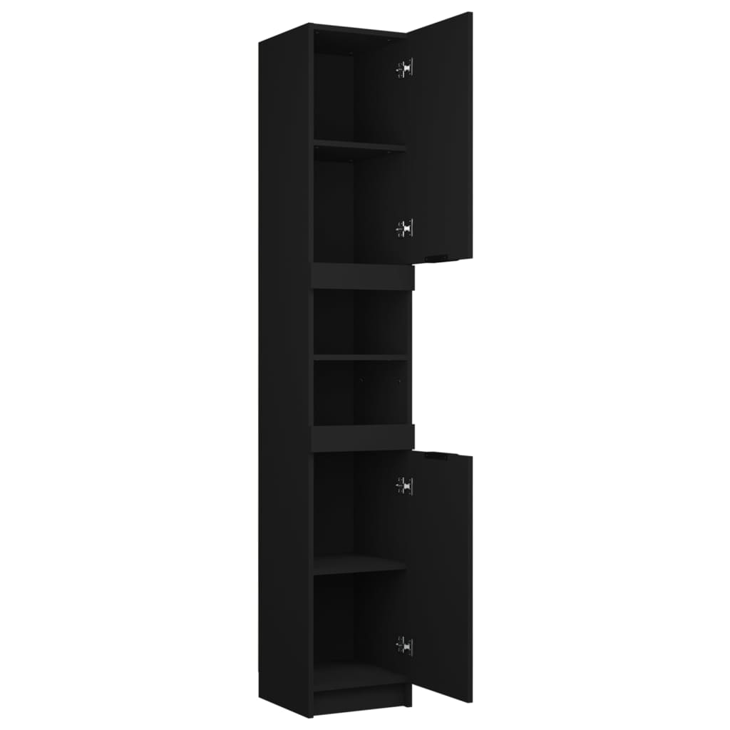 Black Engineered Wood Bathroom Storage Cabinet