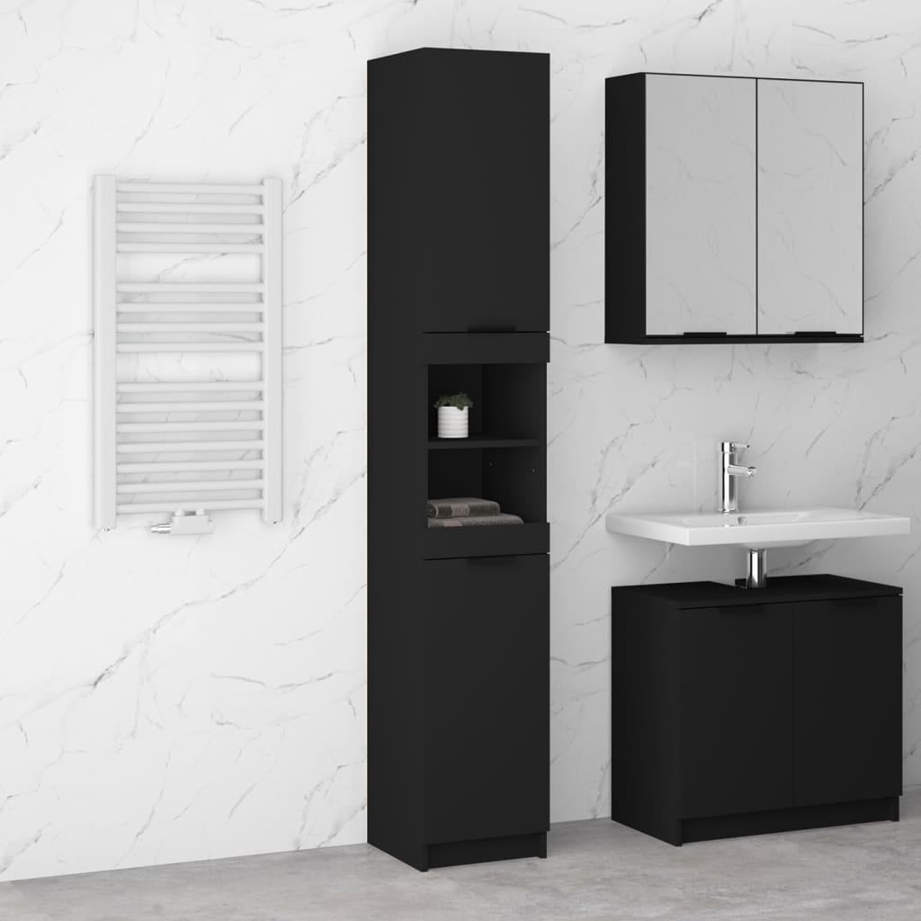 Black Engineered Wood Bathroom Storage Cabinet