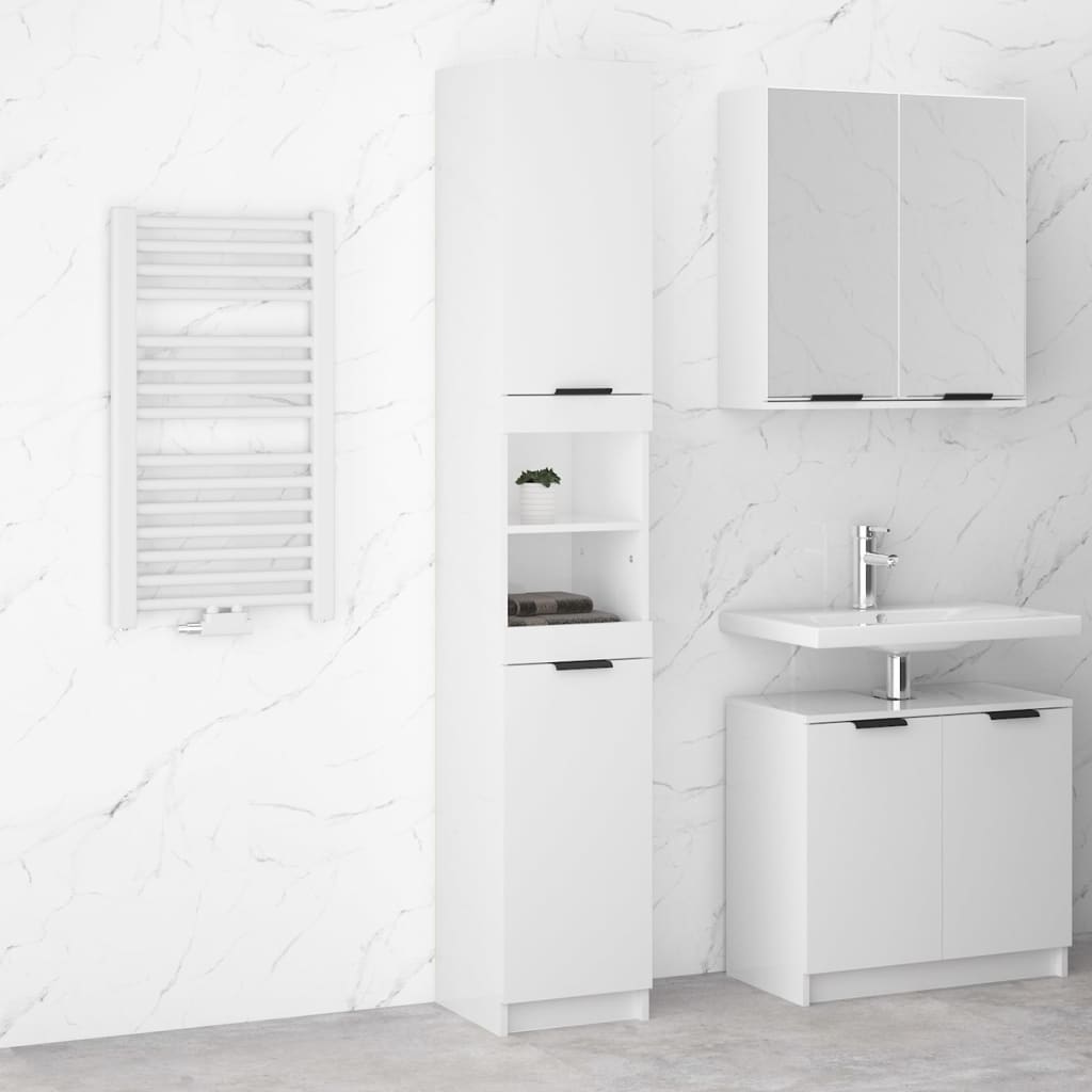 Bathroom Cabinet High Gloss White 32x34x188.5cm Engineered Wood - Bend