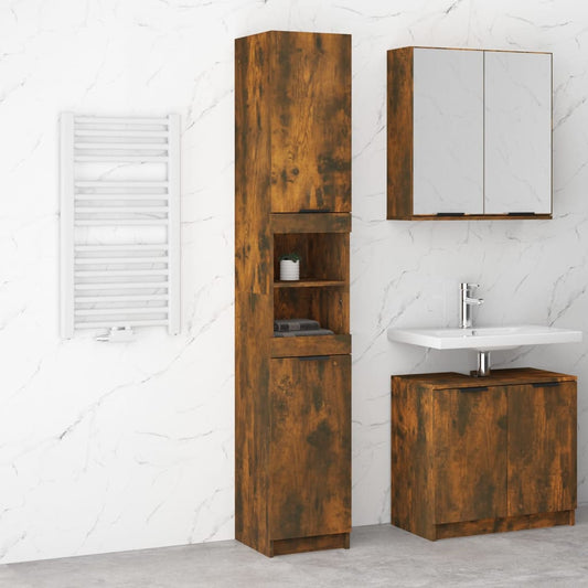 Bathroom Cabinet Smoked Oak 32x34x188.5 cm Engineered Wood - Bend