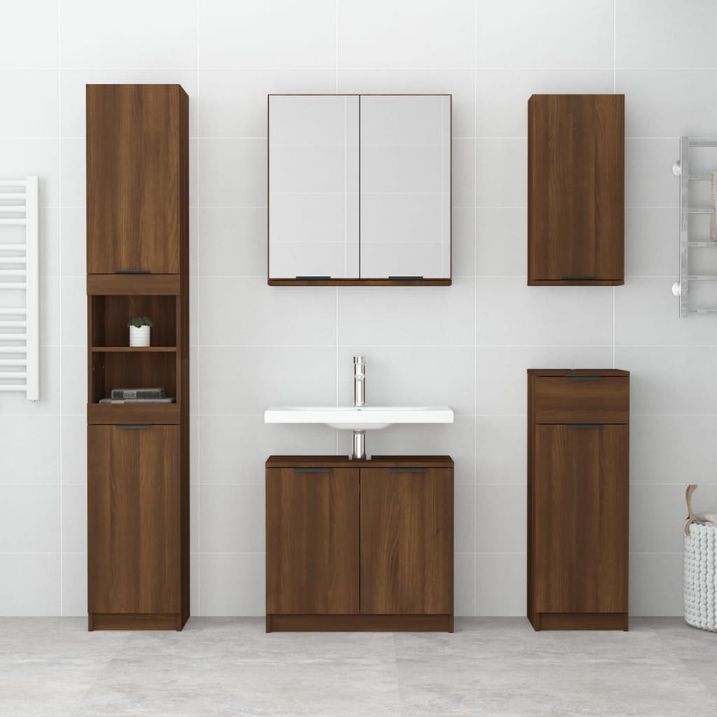 Brown Oak Bathroom Storage Cabinet