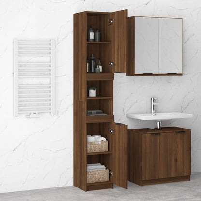 Brown Oak Bathroom Storage Cabinet