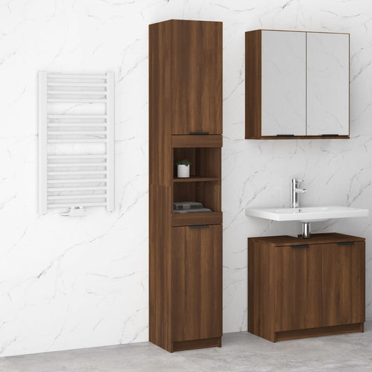 Brown Oak Bathroom Storage Cabinet