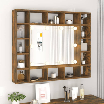 Mirror Cabinet with LED Smoked Oak 91x15x76.5 cm - Bend