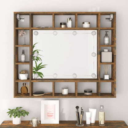 Mirror Cabinet with LED Smoked Oak 91x15x76.5 cm - Bend