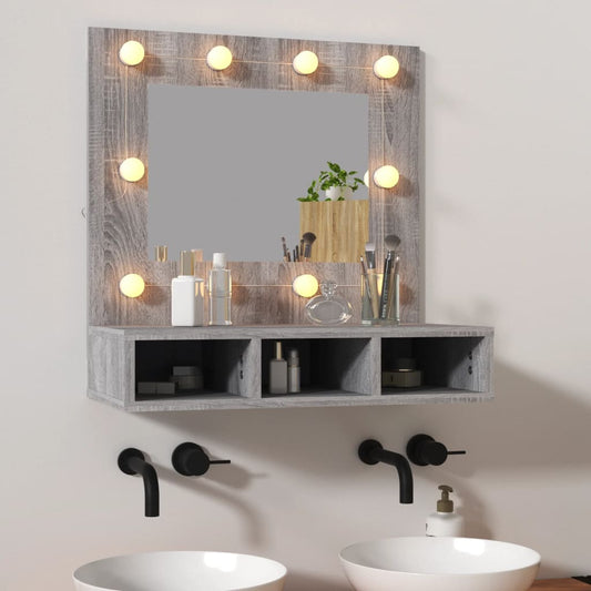 Mirror Cabinet with LED Grey Sonoma 60x31.5x62 cm