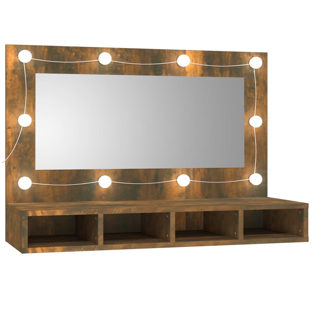 Mirror Cabinet with LED Smoked Oak 90x31.5x62 cm - Bend