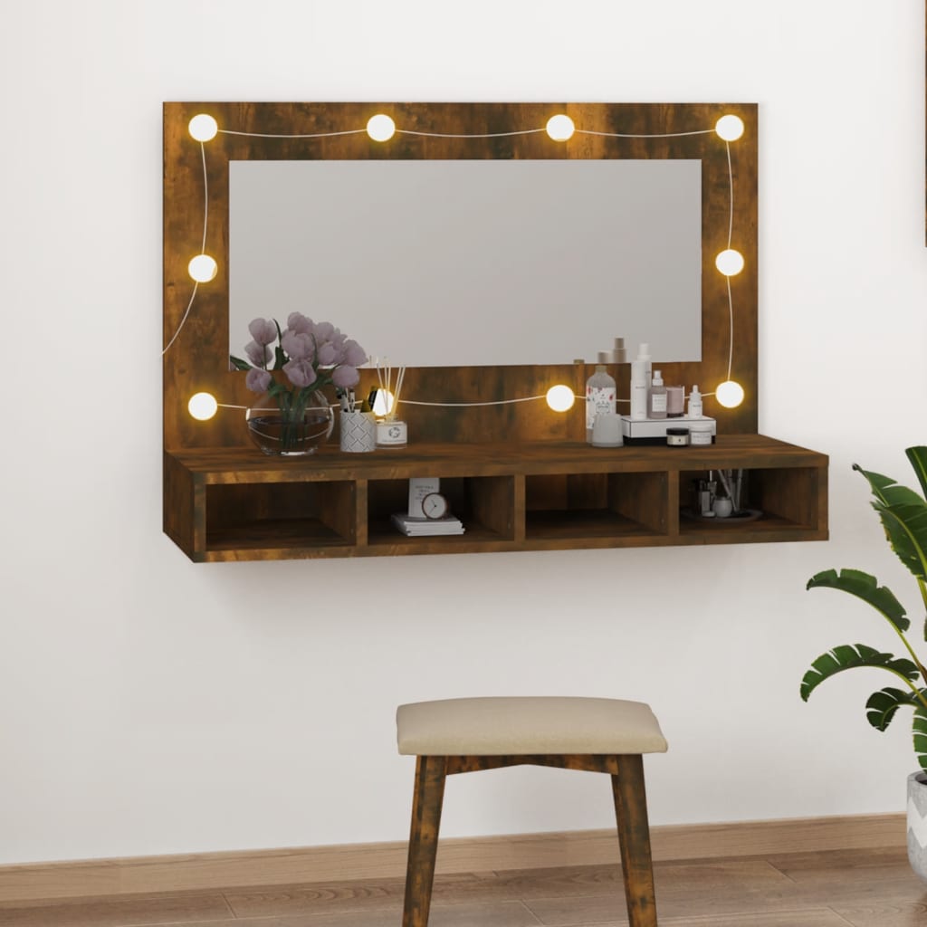 Mirror Cabinet with LED Smoked Oak 90x31.5x62 cm - Bend