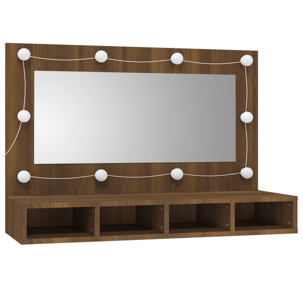 Mirror Cabinet with LED Brown Oak 90x31.5x62 cm - Bend