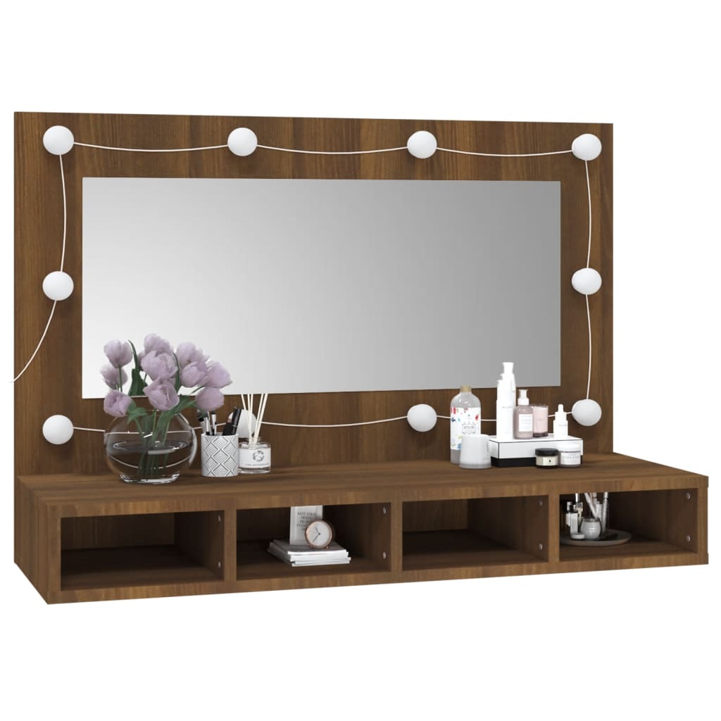 Mirror Cabinet with LED Brown Oak 90x31.5x62 cm - Bend