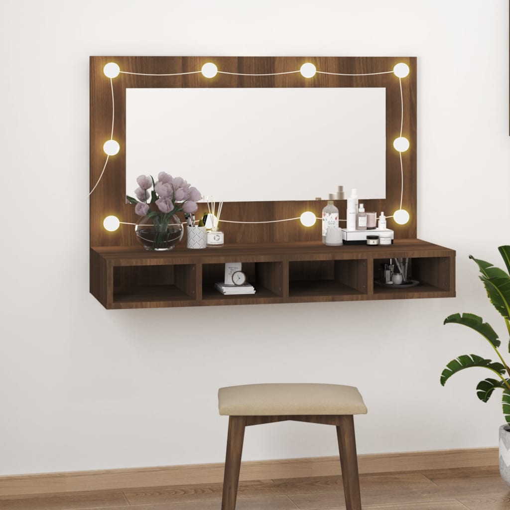 Mirror Cabinet with LED Brown Oak 90x31.5x62 cm - Bend