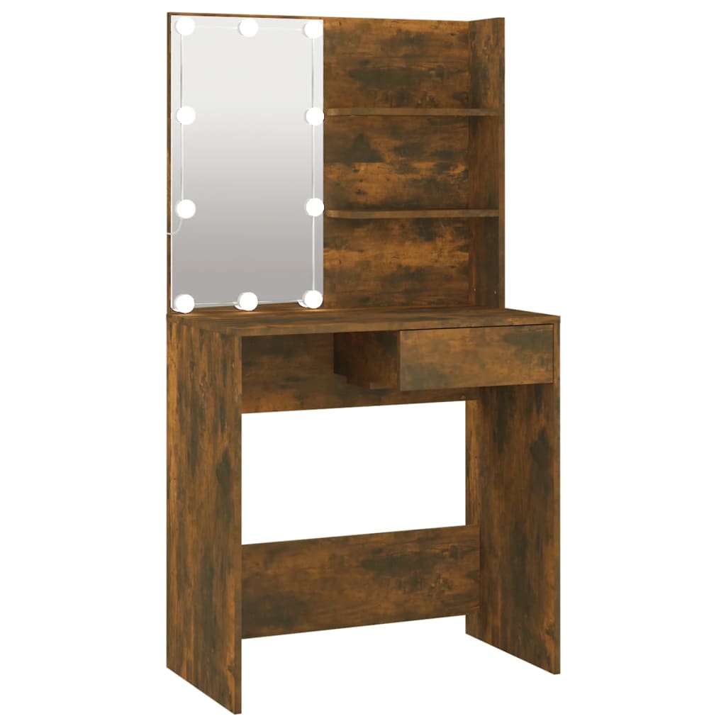 Dressing Table with LED Smoked Oak 74.5x40x141 cm - Bend