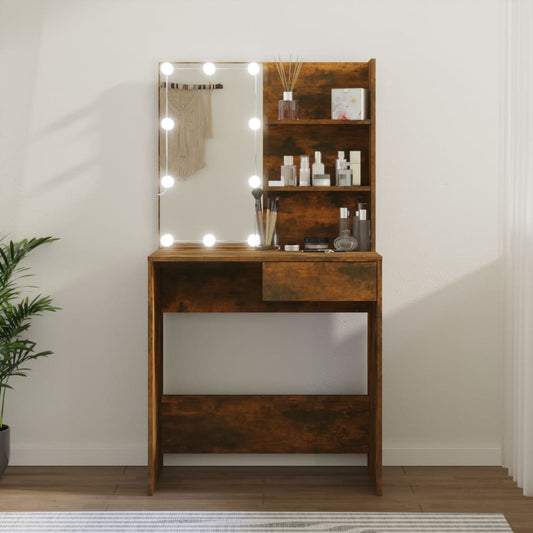 Dressing Table with LED Smoked Oak 74.5x40x141 cm - Bend