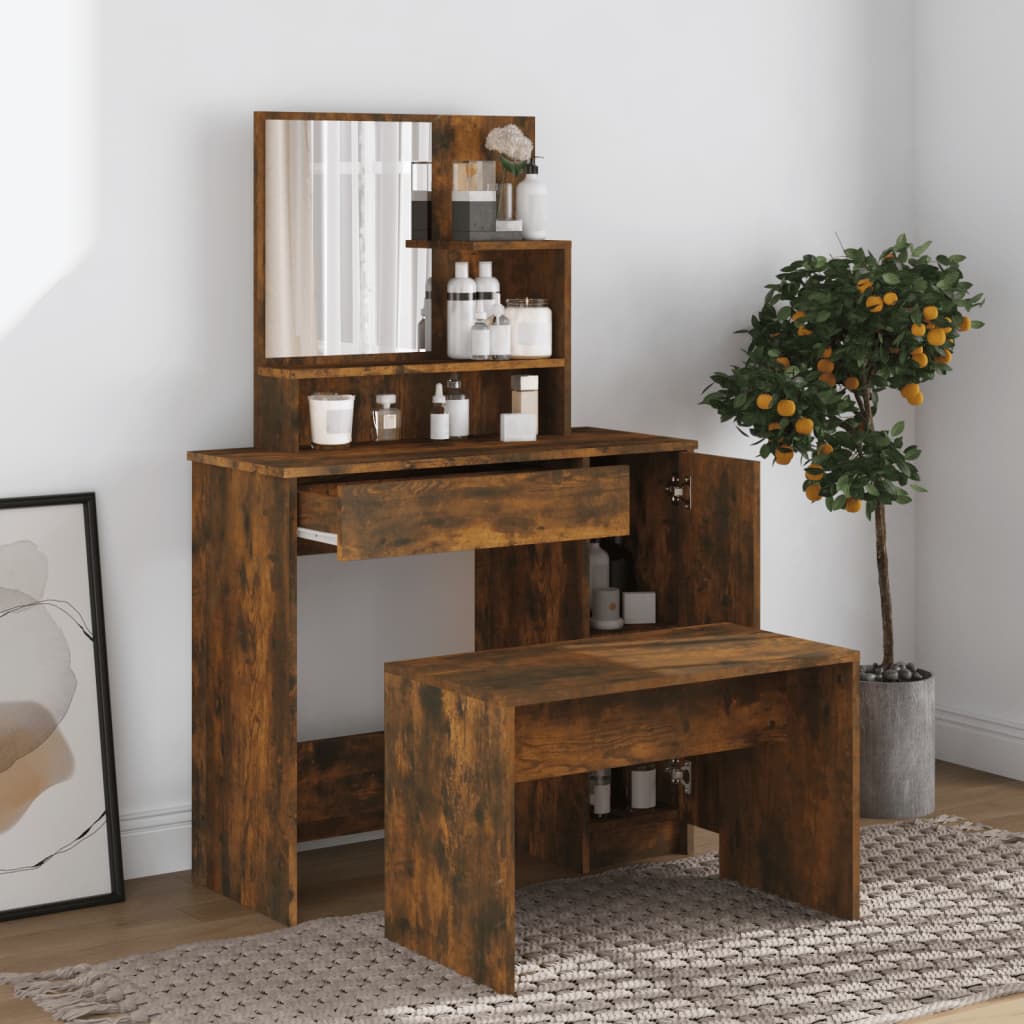 Dressing Table with Mirror Smoked Oak 86.5x35x136 cm - Bend