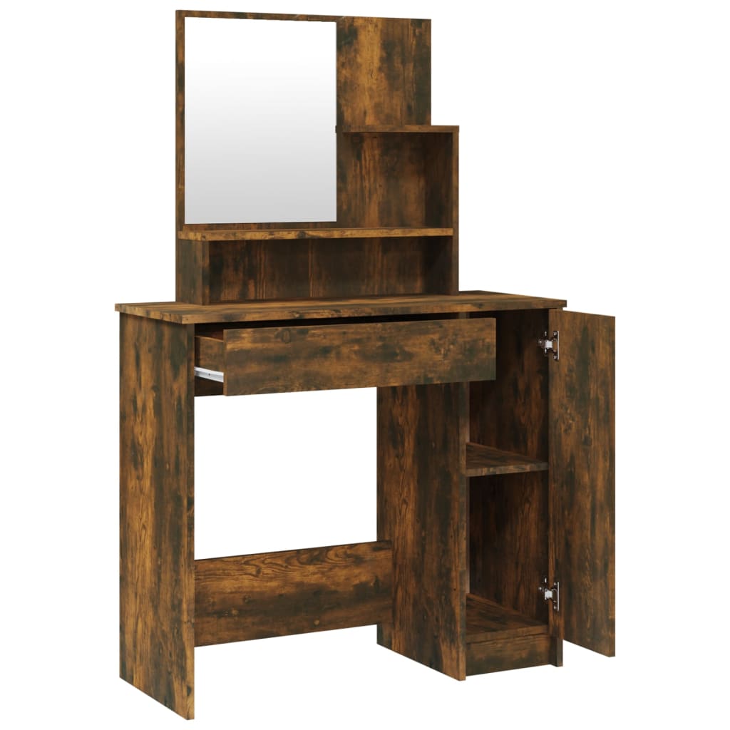 Dressing Table with Mirror Smoked Oak 86.5x35x136 cm - Bend