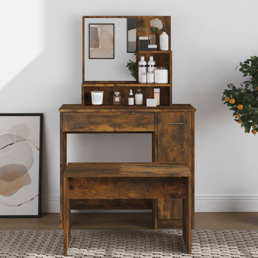 Dressing Table with Mirror Smoked Oak 86.5x35x136 cm - Bend