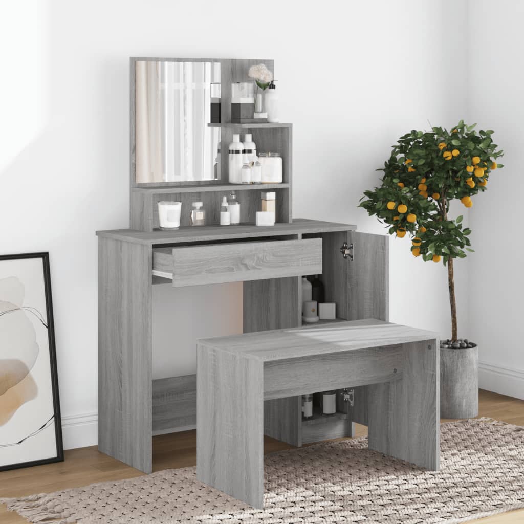 Dressing Table with Mirror Grey Sonoma 86.5x35x136 cm - Bend