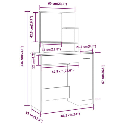 Dressing Table with Mirror Grey Sonoma 86.5x35x136 cm - Bend