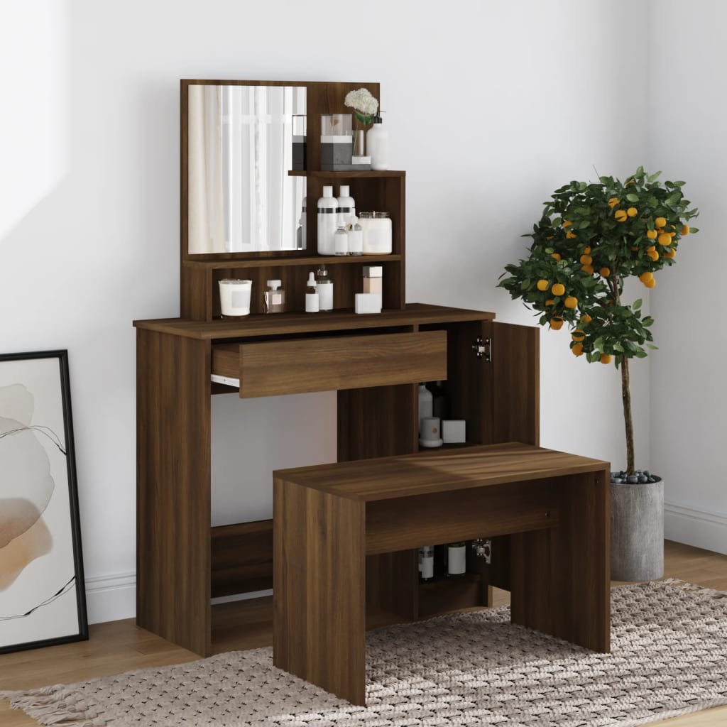 Dressing Table with Mirror Brown Oak 86.5x35x136 cm - Bend