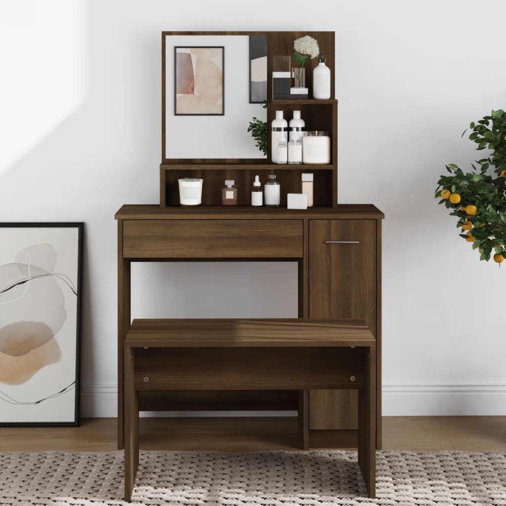 Dressing Table with Mirror Brown Oak 86.5x35x136 cm - Bend