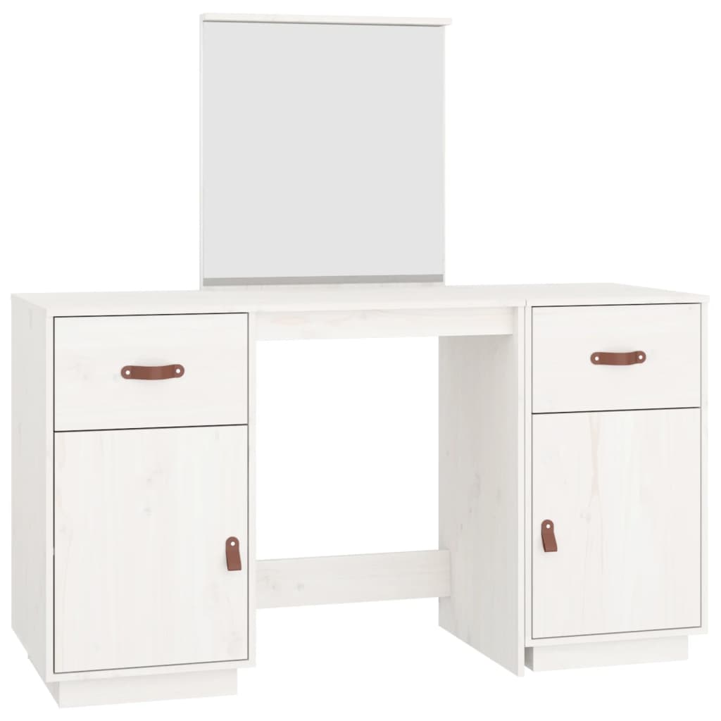 Dressing Table Set with a Mirror White Solid Wood Pine - Bend