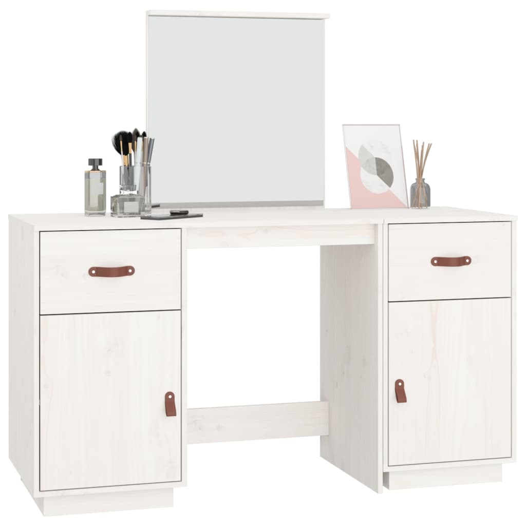 Dressing Table Set with a Mirror White Solid Wood Pine - Bend