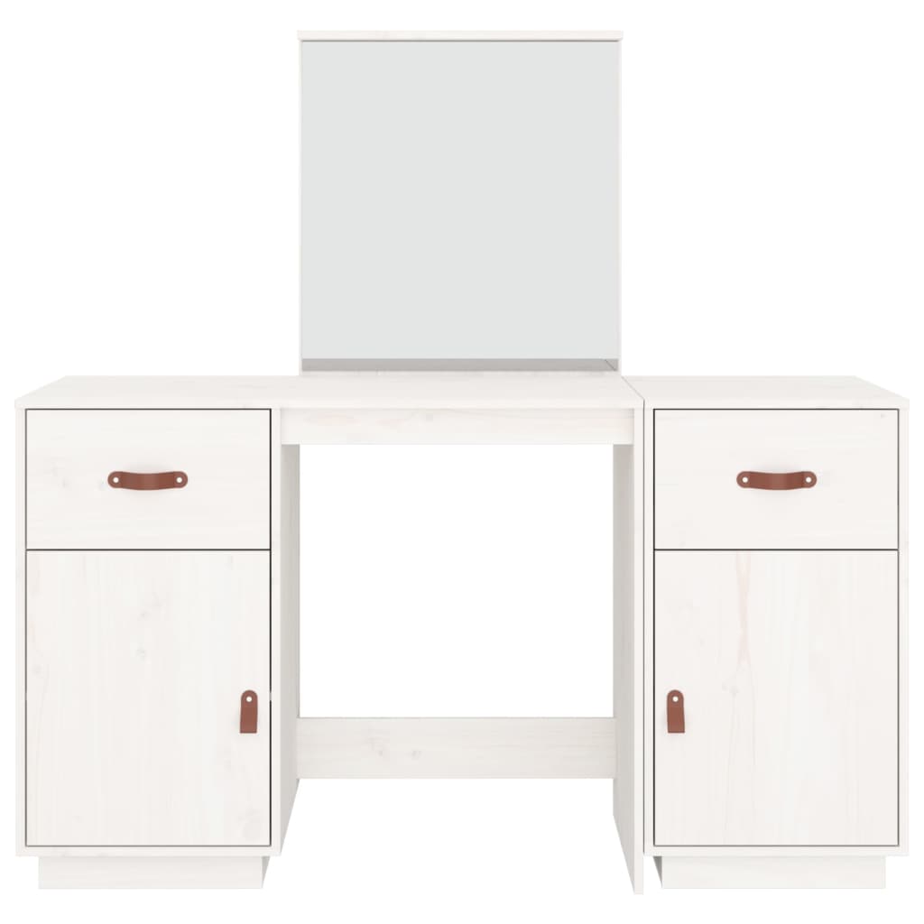 Dressing Table Set with a Mirror White Solid Wood Pine - Bend