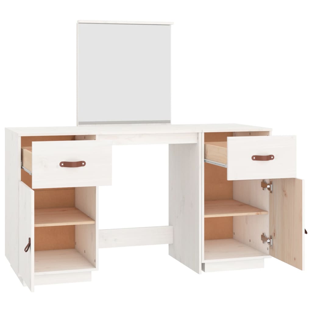 Dressing Table Set with a Mirror White Solid Wood Pine - Bend