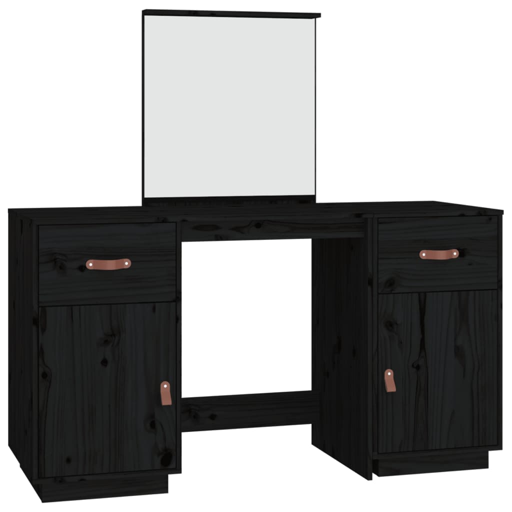 Dressing Table Set with a Mirror Black Solid Wood Pine - Bend