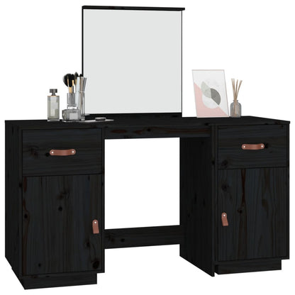 Dressing Table Set with a Mirror Black Solid Wood Pine - Bend