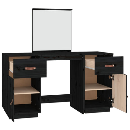 Dressing Table Set with a Mirror Black Solid Wood Pine - Bend