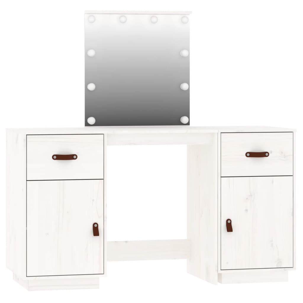 Dressing Table Set with LED White Solid Wood Pine - Bend