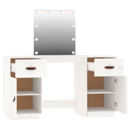 Dressing Table Set with LED White Solid Wood Pine - Bend