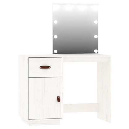 Dressing Table Set with LED White Solid Wood Pine - Bend