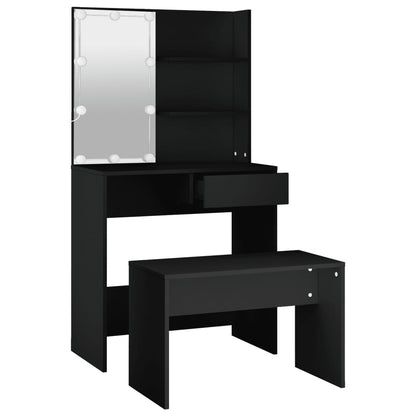 Dressing Table Set with LED Black Engineered Wood - Bend