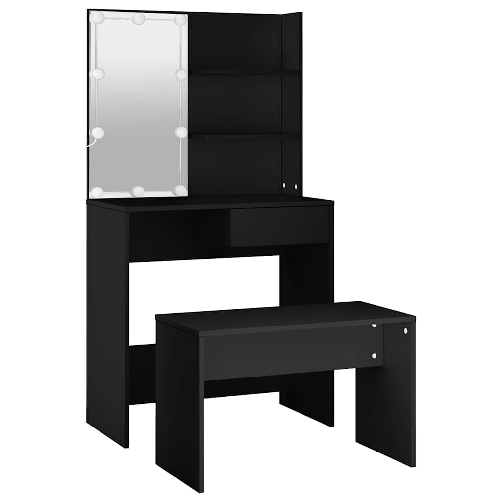 Dressing Table Set with LED Black Engineered Wood - Bend