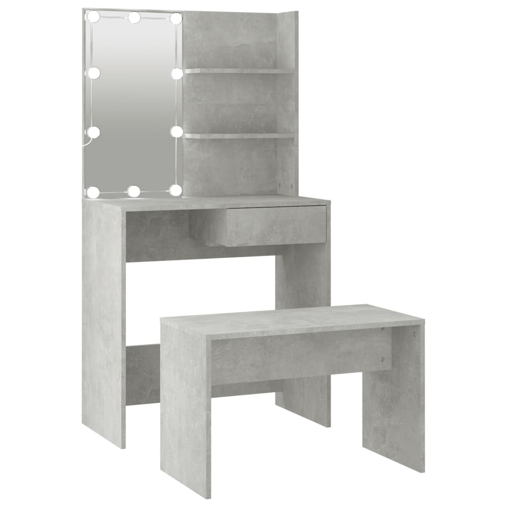 Dressing Table Set with LED Concrete Grey Engineered Wood - Bend