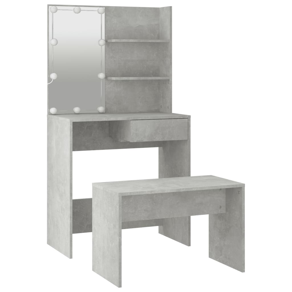 Dressing Table Set with LED Concrete Grey Engineered Wood - Bend