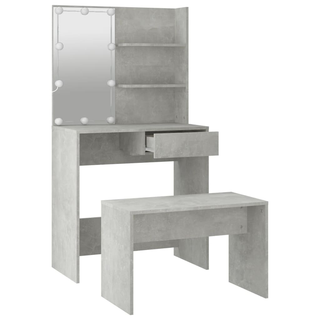 Dressing Table Set with LED Concrete Grey Engineered Wood - Bend