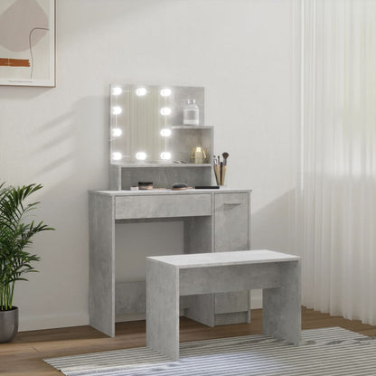 Dressing Table Set with LED Concrete Grey Engineered Wood - Bend